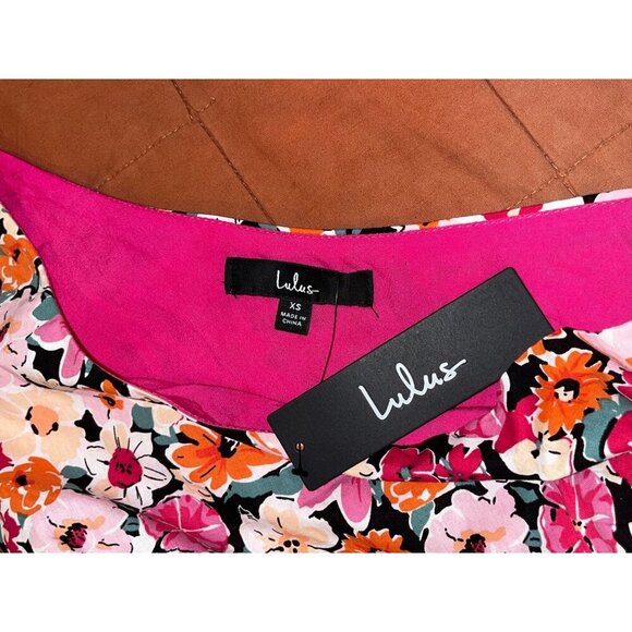 NWT Lulus Garden Pink Floral One-Shoulder Faux-Wrap Mini Dress Size XS womens - Picture 8 of 11